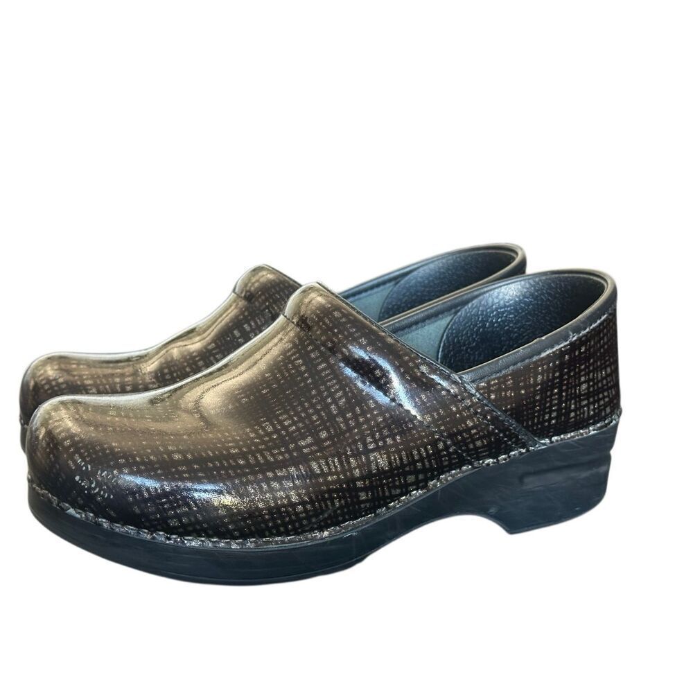 Dansko Patent Black & Gray Sparkle Professional Clogs Size 40 US 9.5 - 10